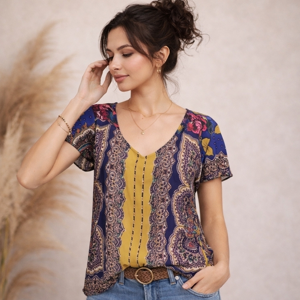 Moulinette Soeurs Anthropologie Paisley Floral Blouse 2 Boho Mixed Print Top Ii
